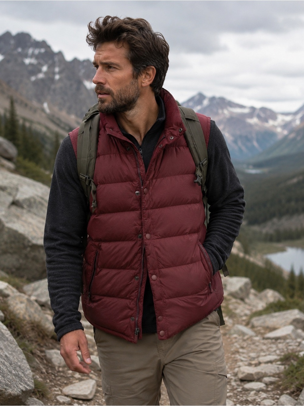 Men's Gap Quilted Down Vest - Burgundy